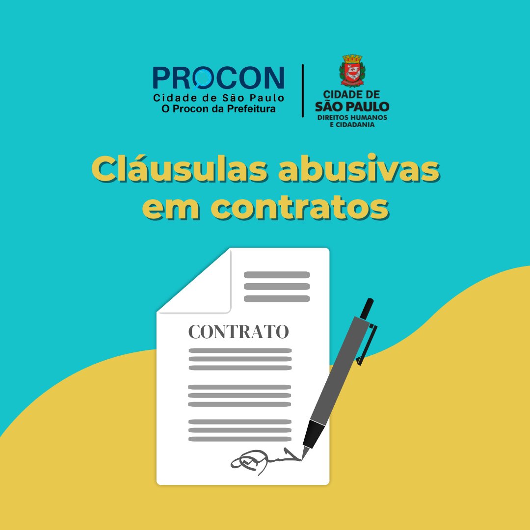 proconCidadeSP's tweet photo. Cláusulas abusivas em contratos
Acesse https://t.co/hpWNeqL5vF e entenda!
#procon #proconcidadedesp #direitodoconsumidor #consumidor #saopaulo #consumidorpaulista #dica #CDC #codigodedefesadoconsumidor #abusivas #clausulasabusivas #fornecedor #consumidor #vantagem #contrato https://t.co/ojd0ALTzAv