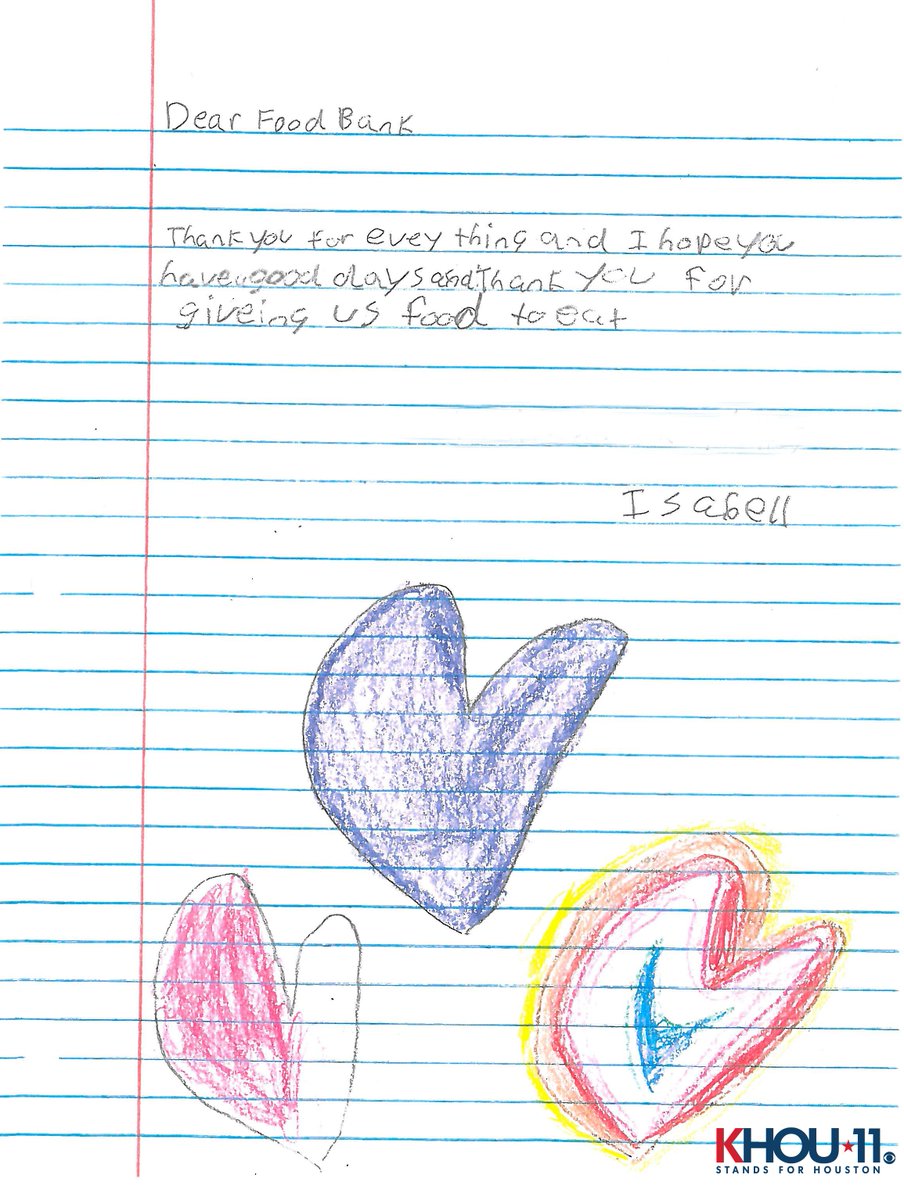 KHOU's tweet photo. 🍏 Thank you to our Backpack Buddy supporters! Letters from kids who have been fed through this wonderful @HoustonFoodBank program helping thousands of chidren across the city! #standingforhouston #khou11 | Donate: https://t.co/UZxnTMEjum https://t.co/gF6VerDvQD