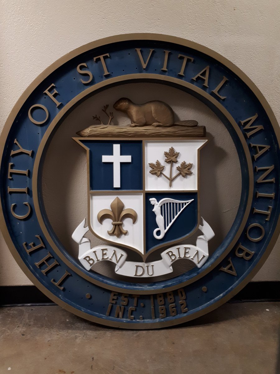 Just received this amazing artifact at the museum! It's the crest that once hung outside the old St. Vital City Hall (604 St. Mary's Rd). The official crest for St. Vital (1880-1972) before amalgamation with Winnipeg. #stvitalmuseum #stvital #museum #archives #winnipeg #manitoba