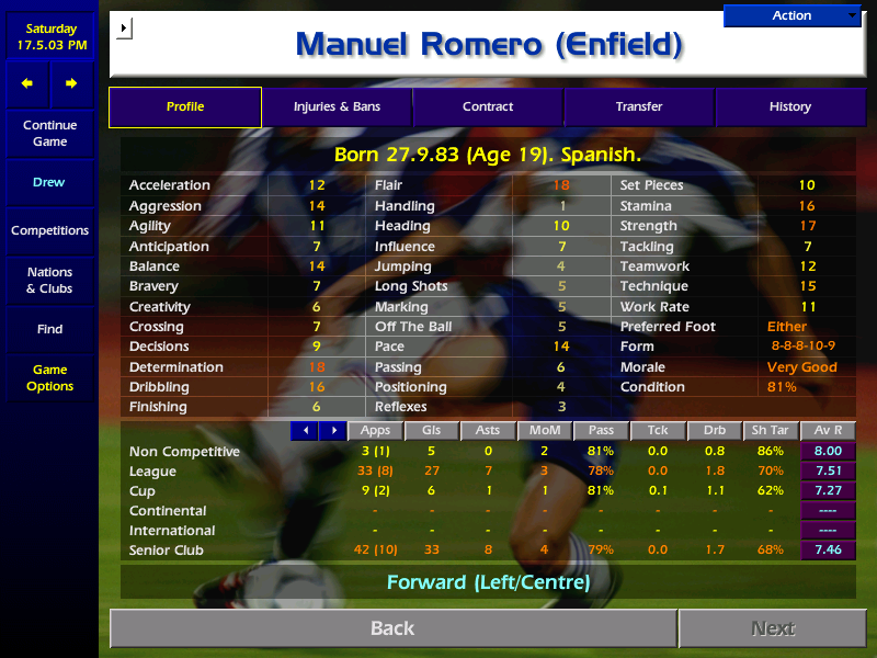 drewmd's tweet image. Off work sick - what better excuse to start a new #cm0102 save? Holidayed through 1st year, and took over Conference newcomers Enfield. Not bad for a first season, with free agent Manuel Romero grabbing top scorer award. Picked up the FA Trophy en route too. On to season 2...