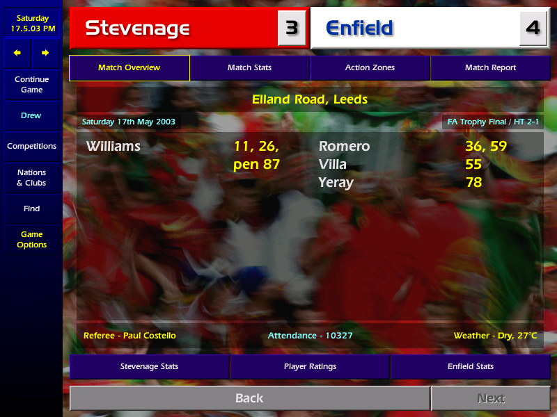 drewmd's tweet image. Off work sick - what better excuse to start a new #cm0102 save? Holidayed through 1st year, and took over Conference newcomers Enfield. Not bad for a first season, with free agent Manuel Romero grabbing top scorer award. Picked up the FA Trophy en route too. On to season 2...