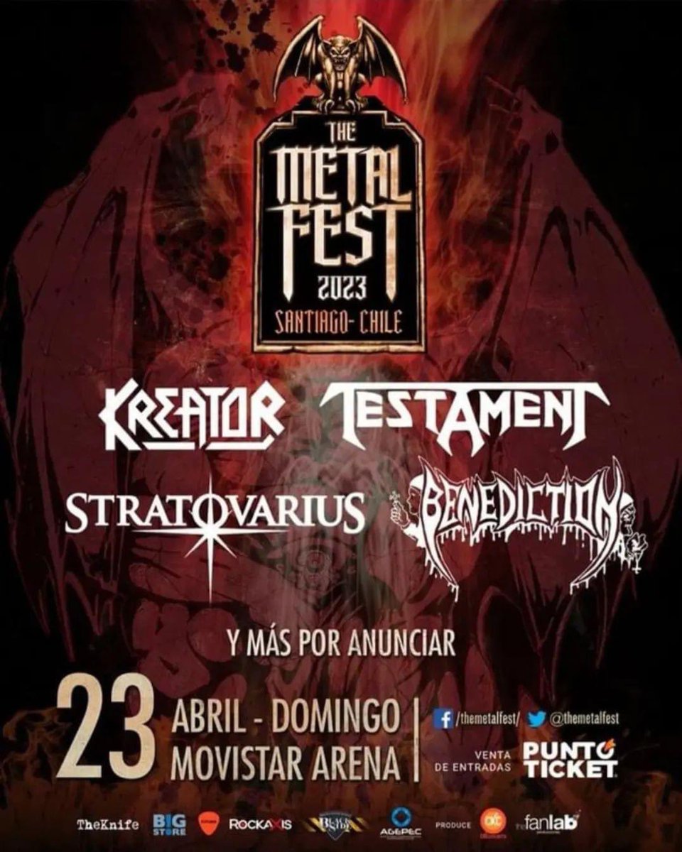 ¡TESTAMENT tocará THE METAL FEST en Santiago, Chile el 23 de Abril de 2023! Las entradas saldrán a la venta este jueves 18 de agosto en: puntoticket.com/the-metal-fest…