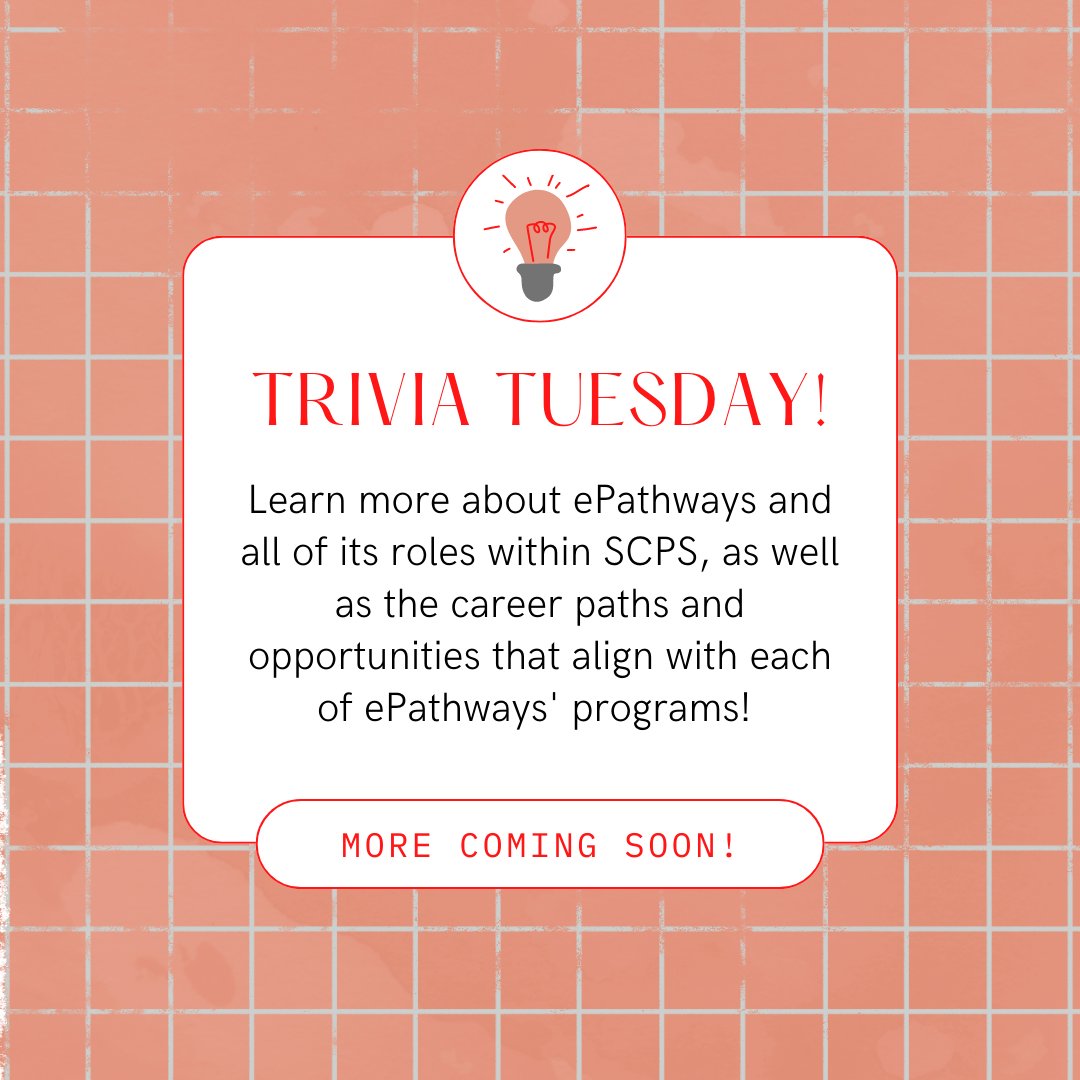 ePathwaysSCPS's tweet photo. Trivia Tuesday ~ Check back every other Tuesday starting next week to learn fun facts about ePathways! 💡 https://t.co/S2sNZVFG5p