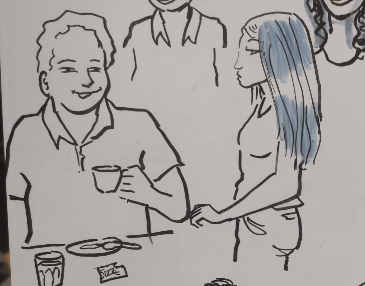 Annavidauna's tweet photo. Un client del bar m'ha dibuixat a les 8:30 del matí. Amezing cara de son i mala llet, tot un artista😌👏 https://t.co/P10ShzA2sb