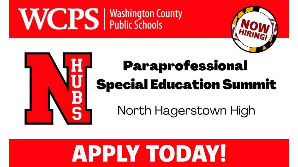 North Hagerstown High School is accepting applications for Paraprofessional Special Education Summit. Apply today at wcpshr.com

WCPS is offering 2% additional compensation to new, eligible employees in addition to base salaries for the 2022-2023 school year.