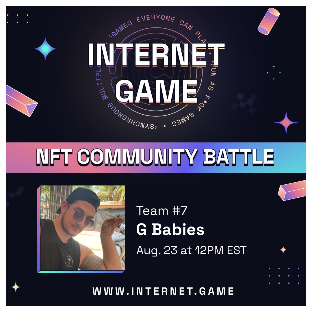Super excited to be participating in the <a href="/internet__game/">IG Backup</a> Community Battle!

Featuring over 25 different communities across the space!

@GBabies_Alpha are going to reign victorious.

Which Babies want to join me in the games?! I can bring 4 👀