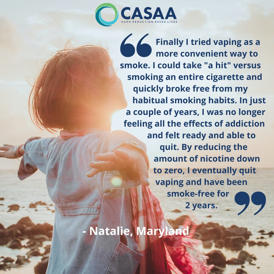 CASAAmedia's tweet photo. Anecdote # 13,479:

Natalie's story is not only another example of "accidental quitting," but also shows how vaping can help adults break smoking habits without increasing nicotine dependency!

What's YOUR real story? Submit your testimonial today!

Go to: https://t.co/Sr6TWhJrpR https://t.co/mHvKjC5ifX