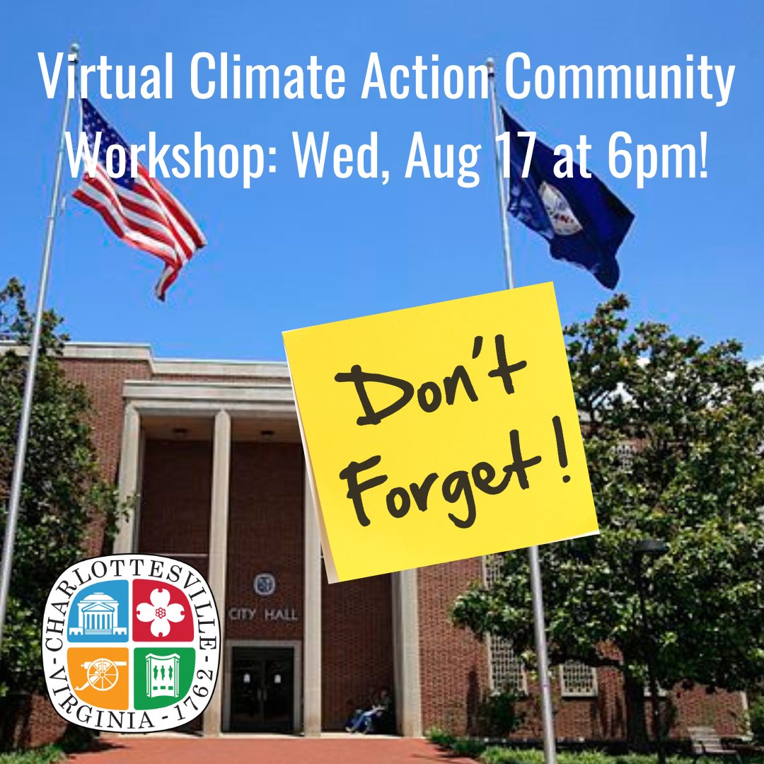 Now is your chance to weigh in!  <a href="/CvilleCityHall/">Charlottesville City</a> needs your input on its climate action plan (incentives, priorities, equity considerations, climate-smart zoning) tmrw at 7pm. Can't attend? Customize the letter on our website (see policy) &amp; we'll send it!  ow.ly/t6pY50Kj12N