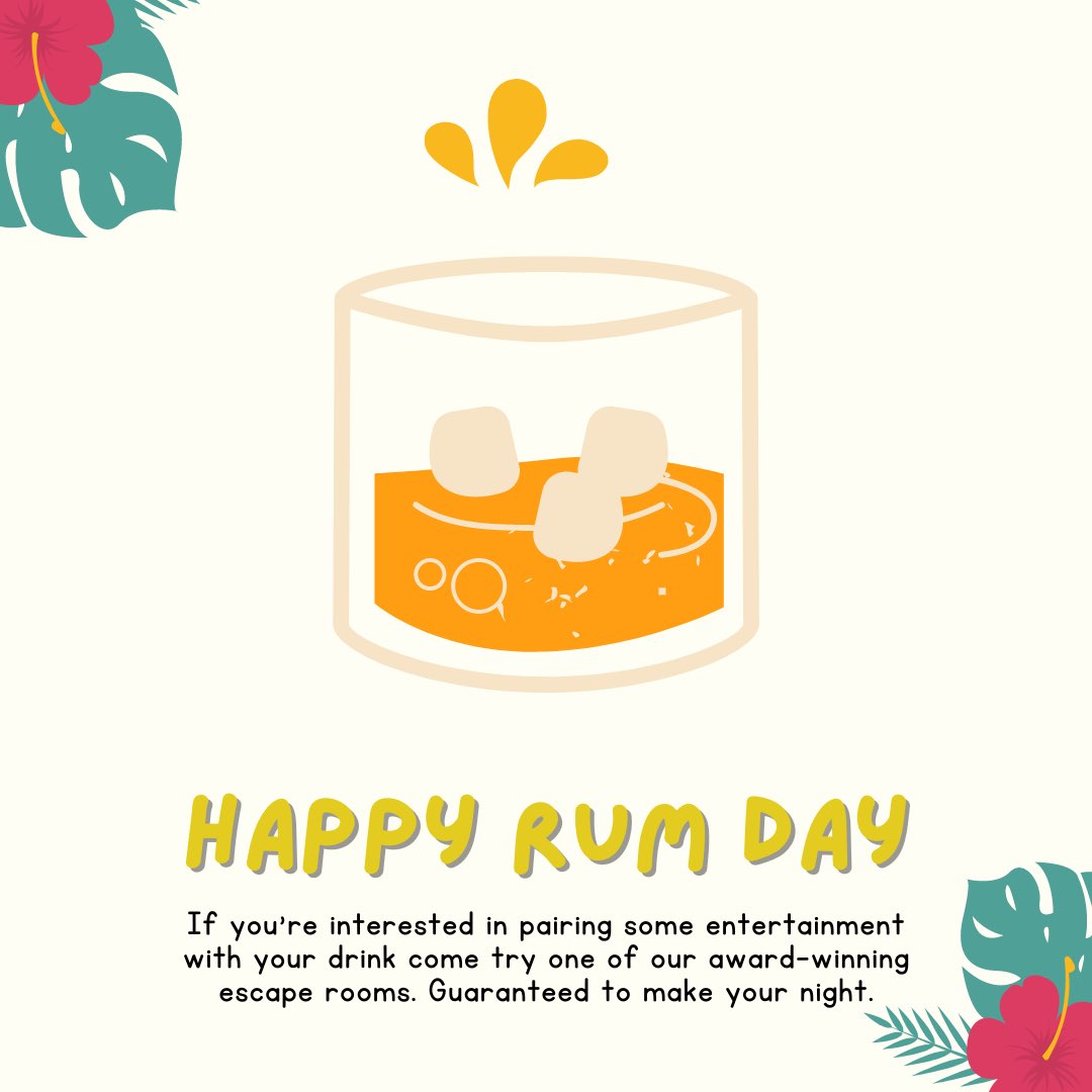 MPEscape's tweet photo. Happy National Rum day! Come play one of our escape rooms today! #missionpossibleescaperooms2 #missionpossible #rumday https://t.co/kAKoeIens9