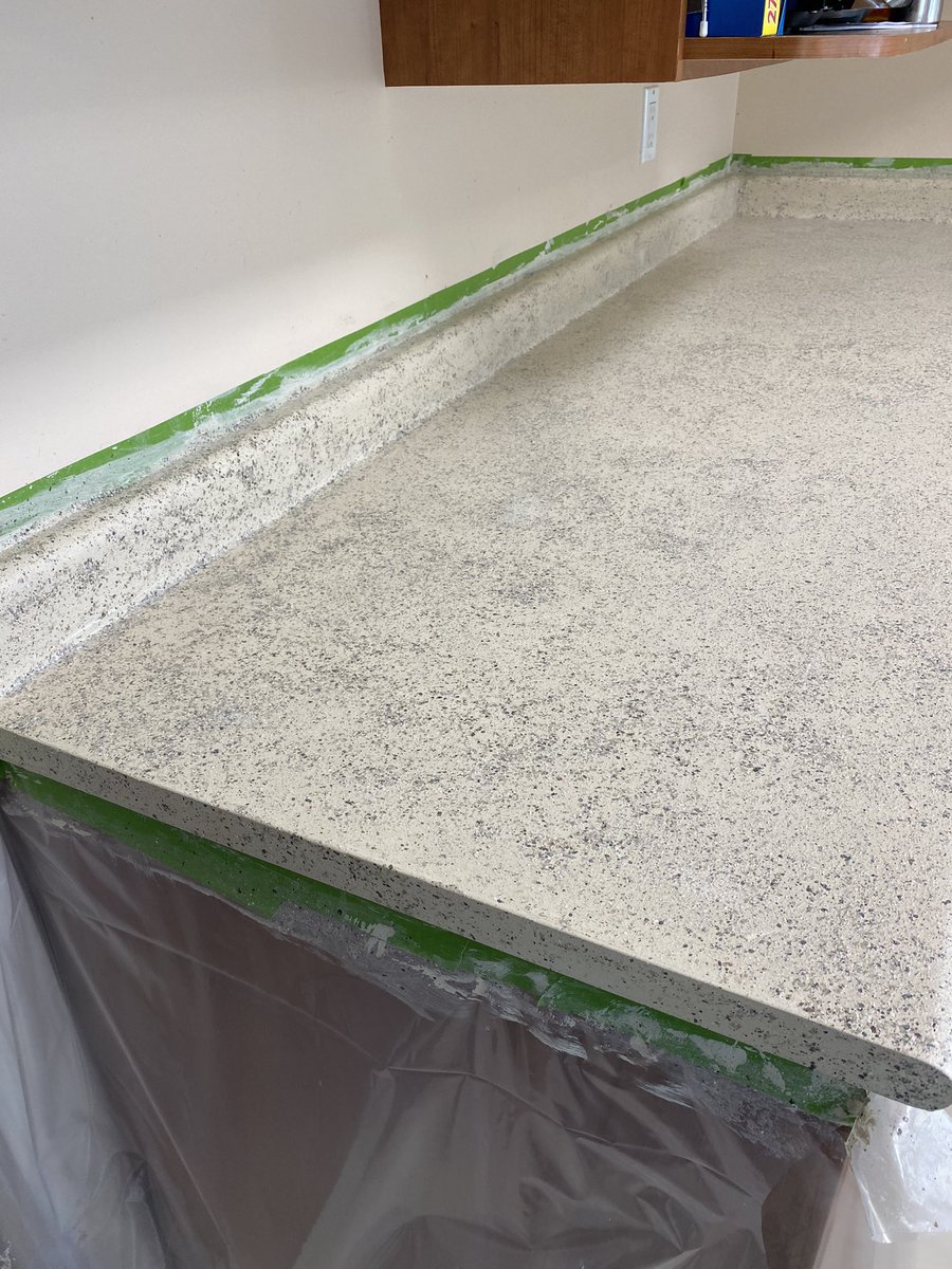 Charlene_Kotze's tweet photo. First stone coat. Looks…interesting. Will apparently look better once it’s been sanded. I’m using the #Daich #SpreadStone kit in Oyster. https://t.co/LcxkF5UqcK
