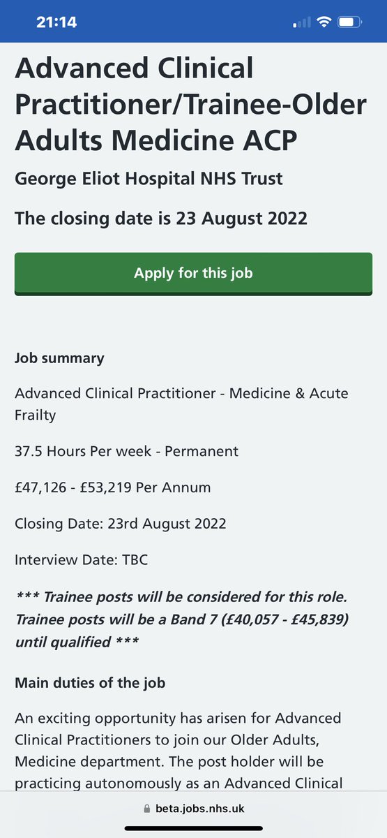 SimonGorrell's tweet photo. An exciting development opportunity for an Advanced Clinical Practitioner has arisen within Acute Medicine &amp; Acute Frailty services! All informal visits and appointments welcomed…!! 😊👍 #Acutemedicine  #AcuteFrailty #PatientCare #PatientExperience https://t.co/CaSB7eB96z