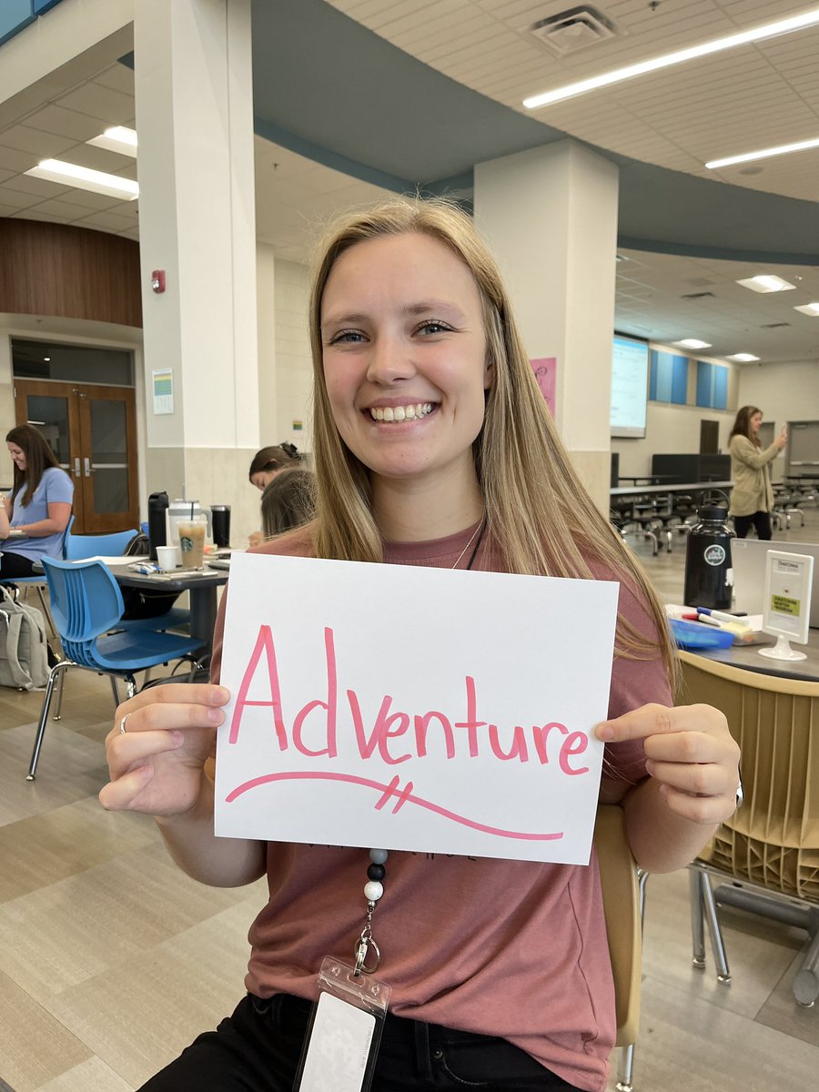 MalloryKayOlso2's tweet photo. Loved getting to come up with a word to describe how I feel about this up coming year! My year will be an adventure as I am teaching EL and will be a reading interventionist! I am looking forward to this adventure! @Owatonna761 #OwatonnaProud https://t.co/oMAA59biKa