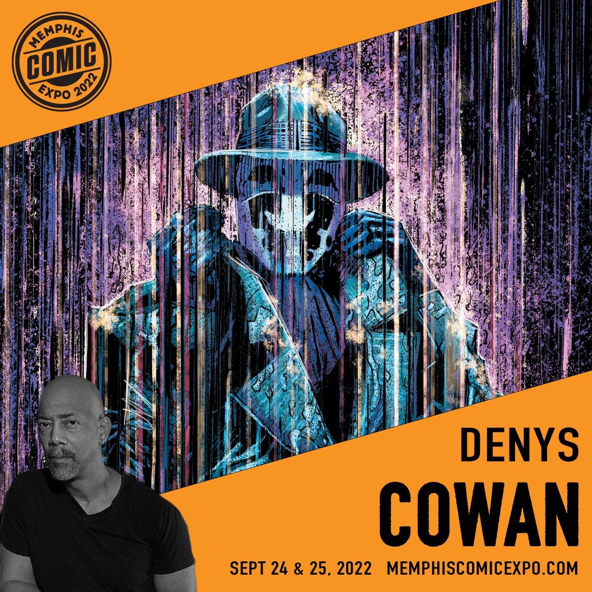 McLauchlin's tweet photo. People of Memphis!
@DenysCowan, two events in three days in September!
Denys is speaking @uofmemphis Friday night, Oct. 23, then at the @MemphisComicExp Sa-Su Oct. 24-25! Check him OUT! https://t.co/QVimHWxoEk