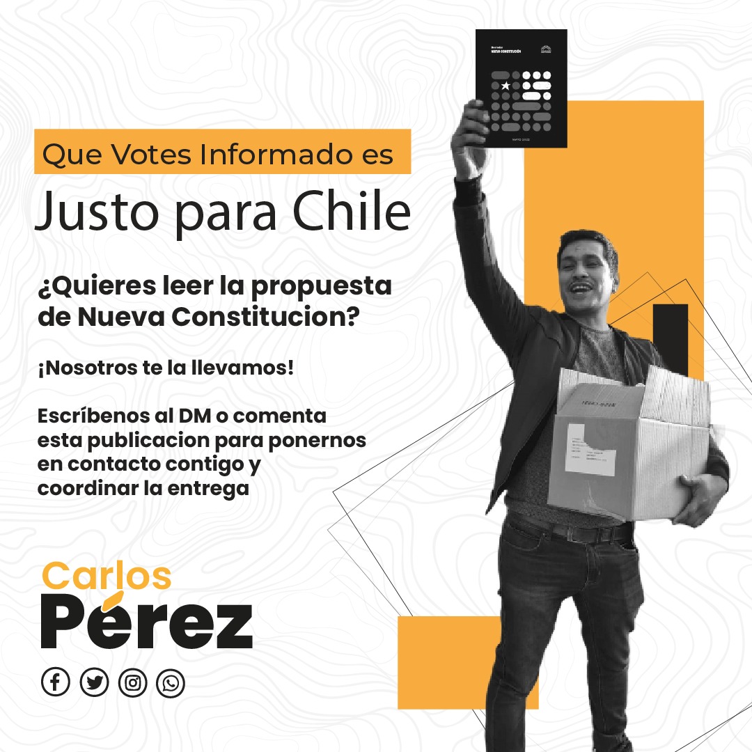 PerezAguirreSM's tweet photo. Hola. Si eres de San Miguel o conoces a alguien de la comuna que quiera leer la #NuevaConstitucion , mañana las estaremos llevando hasta sus casas!!! Sólo envíame un DM con tu dirección y listo 🥳 ¿nos ayudas con un RT?
#AprueboConEsperanza https://t.co/V8enobiGQu