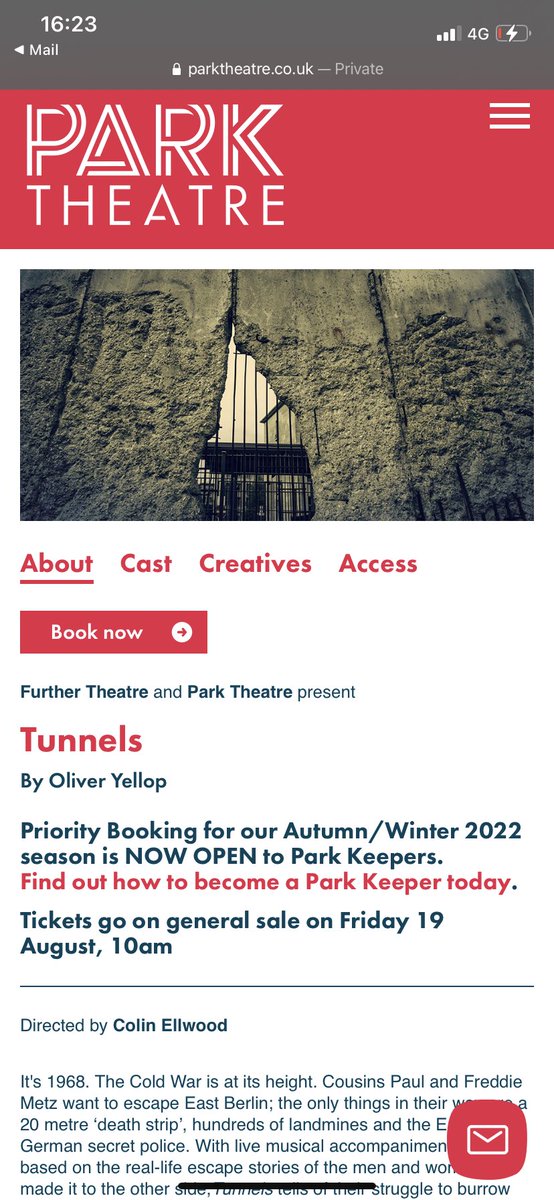 We are over the moon to announce that our show ‘Tunnels’ will be scheduled to perform <a href="/ParkTheatre/">Park Theatre</a> from 28 November- 10th December! 
We can’t wait to bring this show to London.
Details below!

parktheatre.co.uk/whats-on/tunne…

#theatre #London #Berlin #acting #history