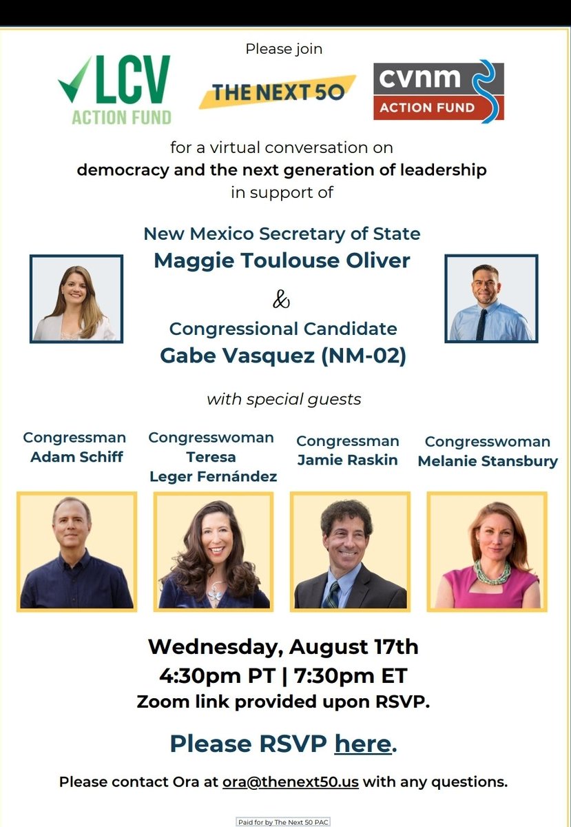 Gabe_NM's tweet photo. Have you got your ticket to our virtual event tomorrow with @NMSOSMaggie, @AdamSchiff &amp; @jamie_raskin hosted by @Thenext50Us? Get your ticket here: https://t.co/BQAVSjCcbP https://t.co/XjBRjTQWly