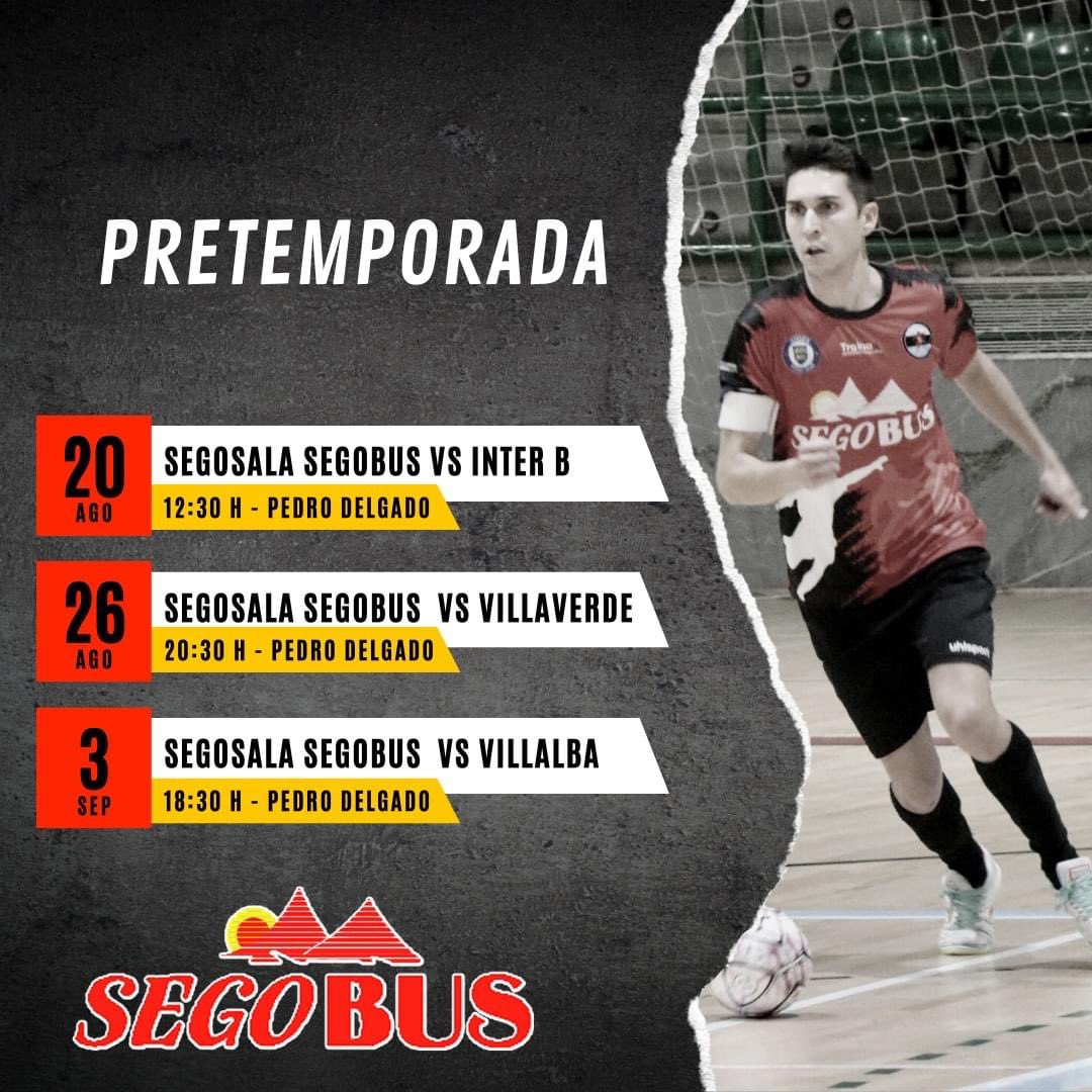 #Pretemorada | #SegundaB
Ya tenemos cerrados los partidos de pretemporada del Segosala Segobus. ¡Os esperamos en el Pedro Delgado!

🗓 20 AGOSTO
⏱ 12:30
🆚 INTER MOVISTAR B

🗓 26 AGOSTO
⏱ 20:30
🆚 VILLAVERDE

🗓 3 SEPTIEMBRE
⏱ 18:30
🆚 VILLALBA