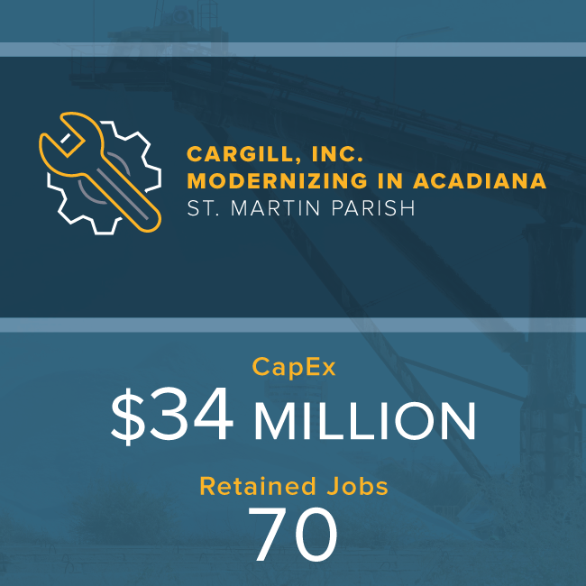 OneAcadiana's tweet photo. Cargill is investing $34 million to upgrade its St. Martin Parish facility that produces food, water conditioning and salt products for a variety of industries. The project will enable Cargill to retain 70 jobs. @AreaDevelopment @bizfacilities @BXJMAG https://t.co/gBpU69zZQp https://t.co/5MgBOnmGI2