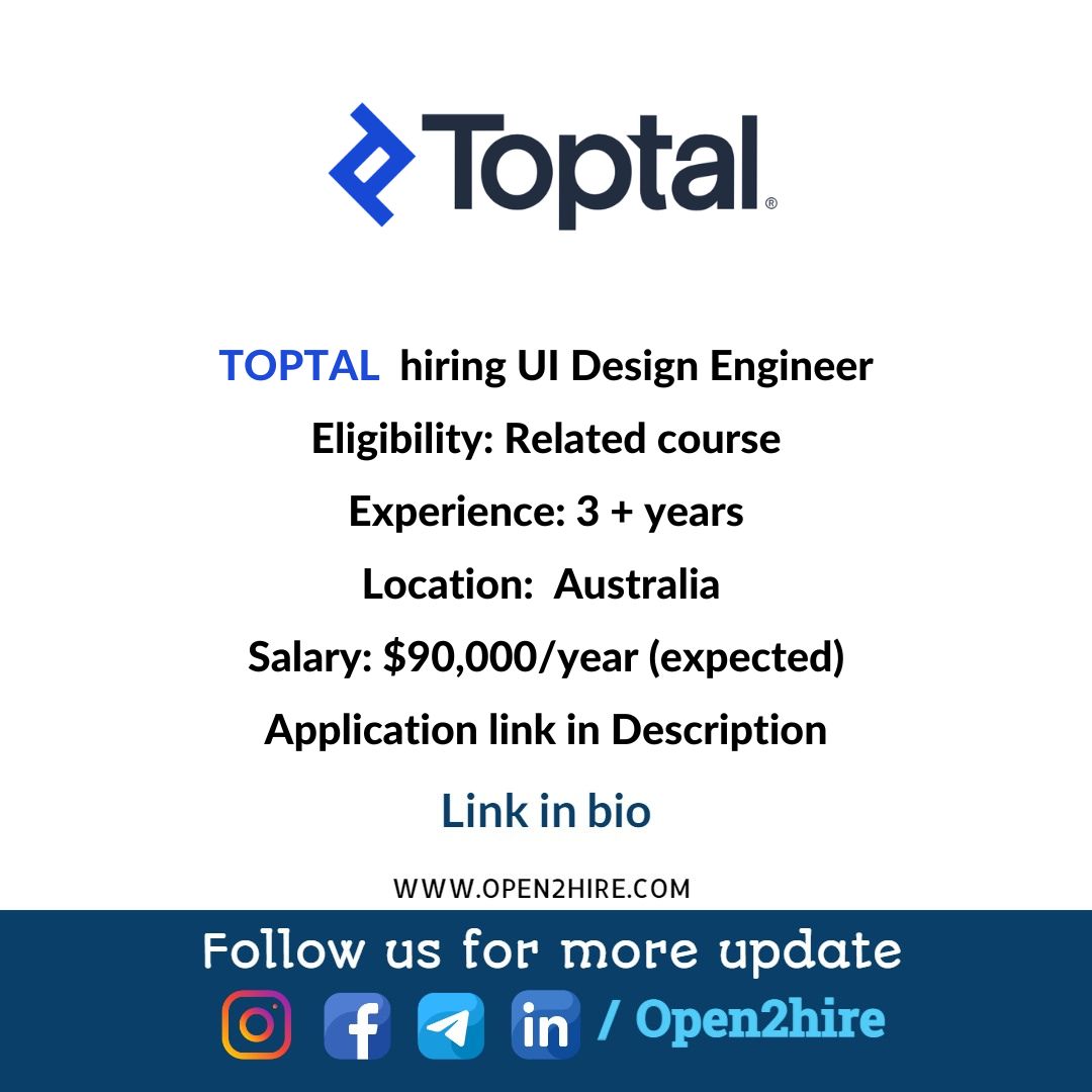 Toptal Hiring Freelance UI Designer in Australia
.
Apply: open2hire.com/2022/08/toptal…
.
follow @open2hire
#open2hire #jobs #job #hiring #jobsinuk #engineeringjobs #itjobs #jobsinusa #jobs2022 #designjobs #uidesigner #jobsinaustralia #careertips #interviewtips #programmingnotes