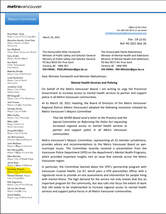 KenSimCity's tweet photo. Mayor Stewart has criticized ABC’s plan to expand Car 87.

Yet, last year, 23 Metro Vancouver Mayors endorsed increasing resources to Car 87.

Kennedy's name was on the letterhead. Is he withdrawing his support for increased resources to Car 87? #vanpoli https://t.co/uhmlJhHnHF https://t.co/6wLeyW34rP