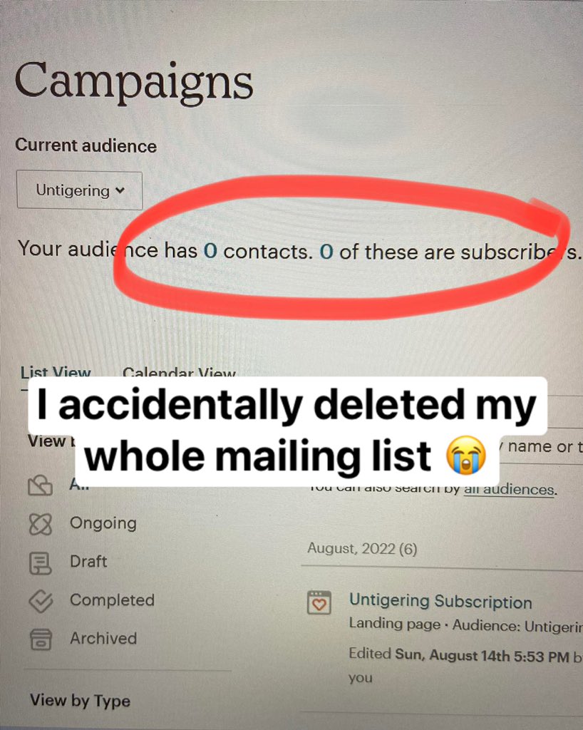 untigering's tweet photo. I deleted my whole mailing list. 🤦🏻‍♀️ Please resubscribe! https://t.co/a7Bk1pZiIM New subscribers can sign up here https://t.co/jtcU0iYVWX https://t.co/RBhC9wCmPQ