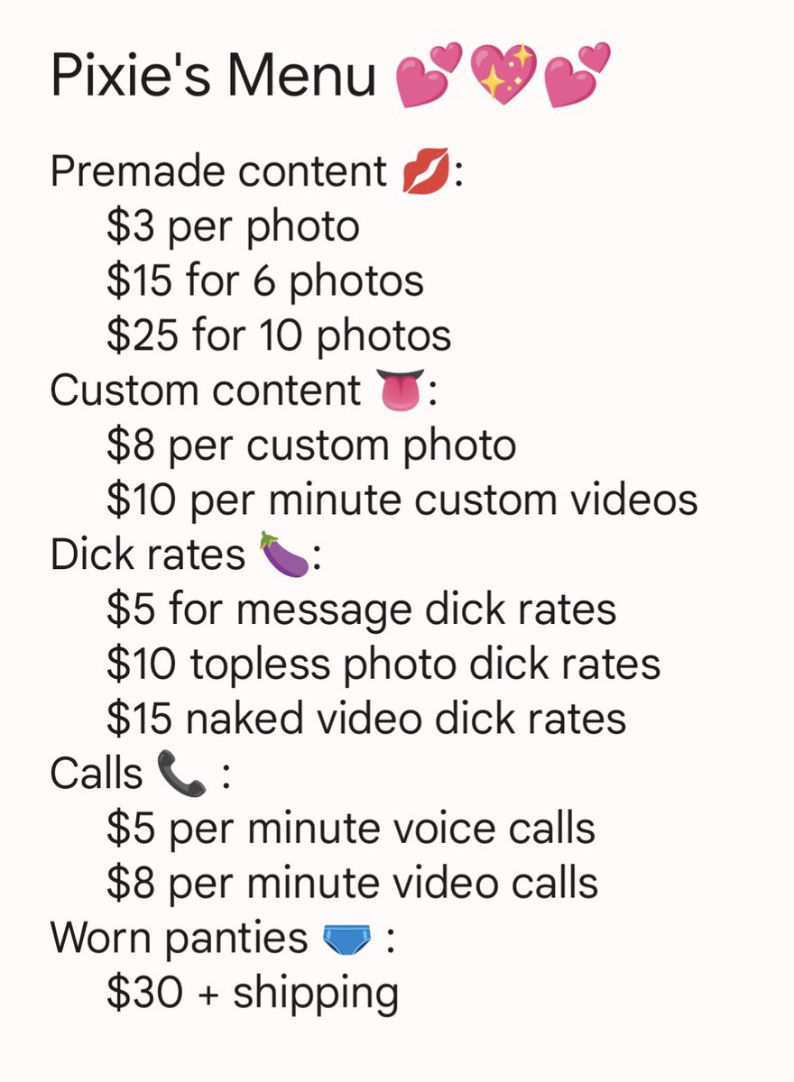 PixieOnlyfans's tweet photo. Here's my menu 😉👅💋 
#BUYINGCONTENT #sellingcontent #sellingunderwear #sellingfeet #feetpictsforsales #customvids #customcontent https://t.co/HtnYeV4J7G