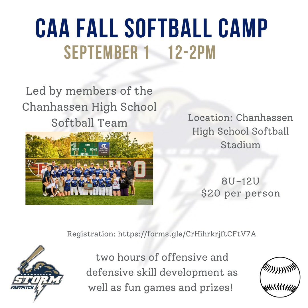 wegotsoftballz's tweet photo. We would love for you to join us on September 1 for our CAA Fall Softball Camp ~ See you there‼️ #rollstorm @ChanStormSB @CAABaseball https://t.co/QKcqfCcxfv