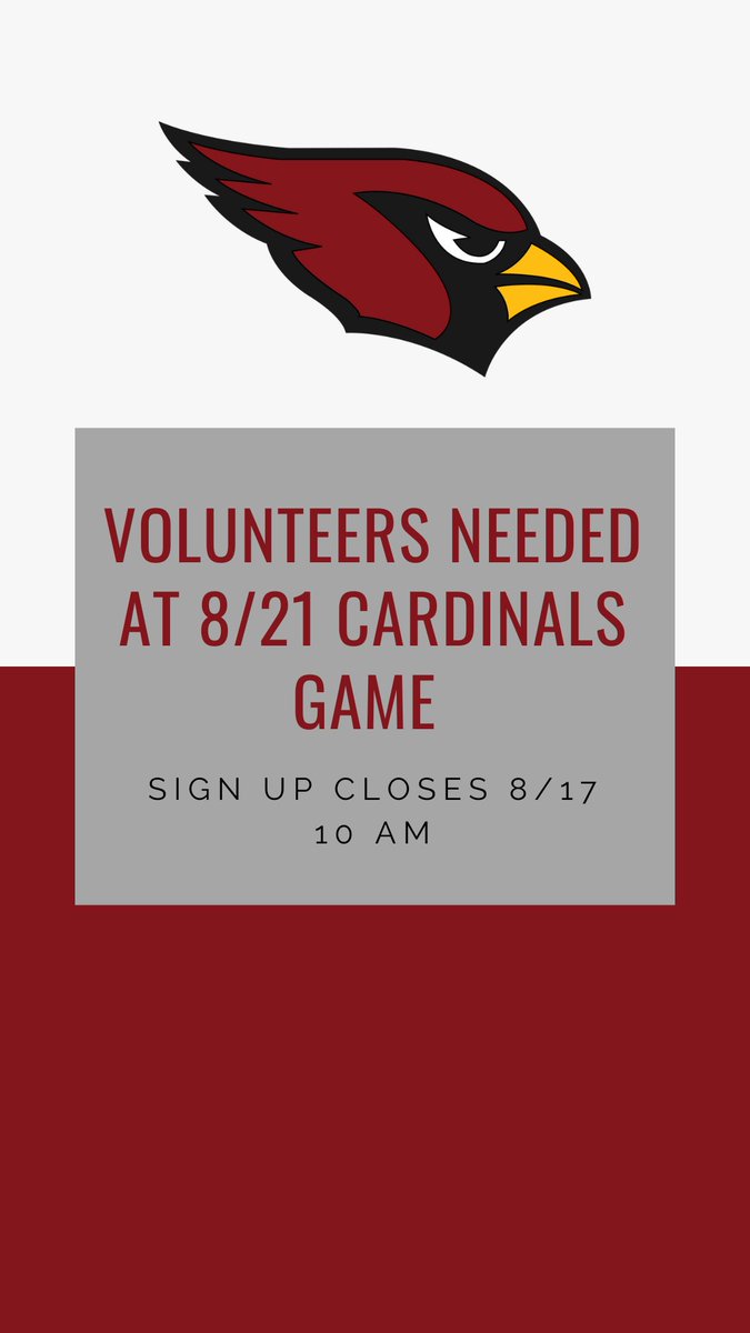 ATTENTION CARDINALS FANS! We are in need of 50/50 Raffle Volunteers for the Cardinals v. Ravens game this Sunday 8/21. Volunteers will receive a Cardinals T-shirt and food voucher during the event. Sign ups close Wednesday 8/17 at 10 am, sign up now! handsonphoenix.org/opportunity/a0…