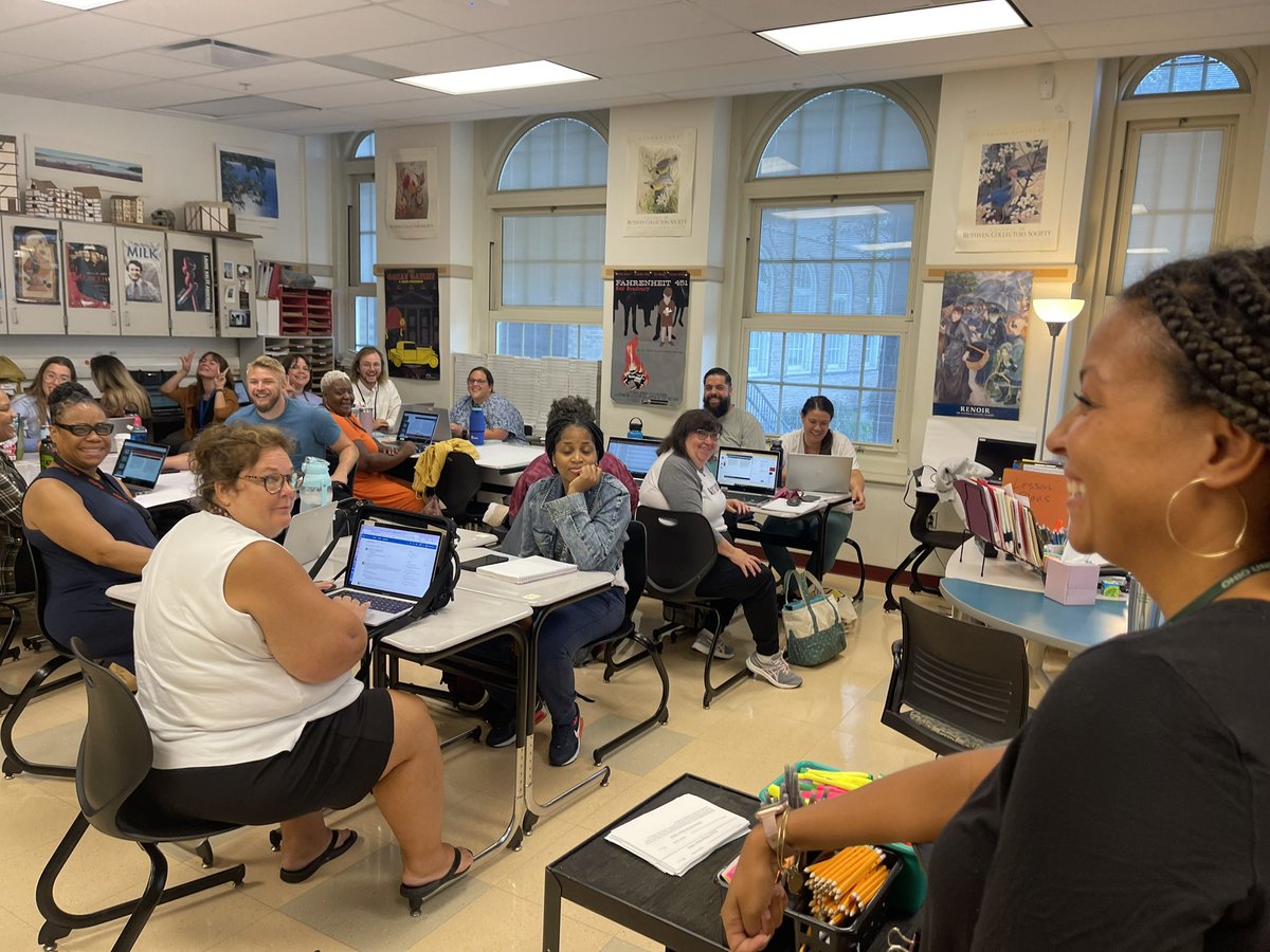 MsJSmithELA's tweet photo. What an Awesome Day of PD to kick off our New School Year with our Amazing 7-12 ELA Teachers at CPS! They collaborated &amp; focused on “Un-Silo-ing the Writing Standards” &amp; “Building Blocks &amp; Teaching Toolbox” to get ready for the BEST students in the city!!! #IamCPSELA #WeareCPSELA https://t.co/otLxt1UDwO