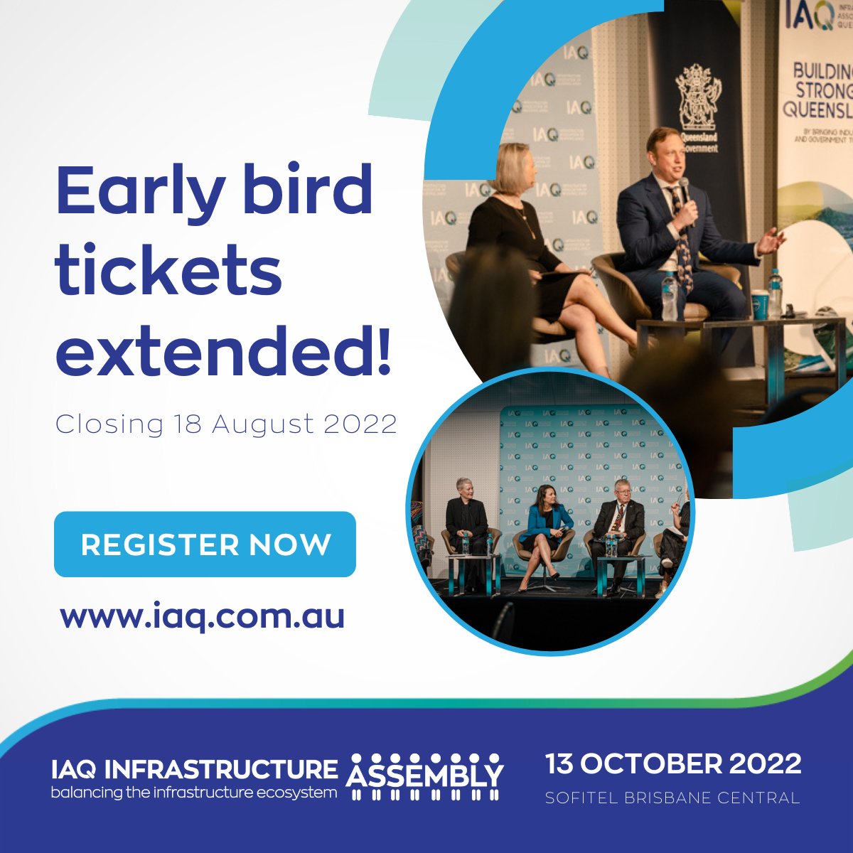 IAQld's tweet photo. It's the final countdown.......only two days left to save $300 on your tickets to the #IAQAssembly on 13 October. Early Bird finishes on 18 August. https://t.co/HbHkwyTu1g #earlybird #infrastructure https://t.co/8nTmG98H0b