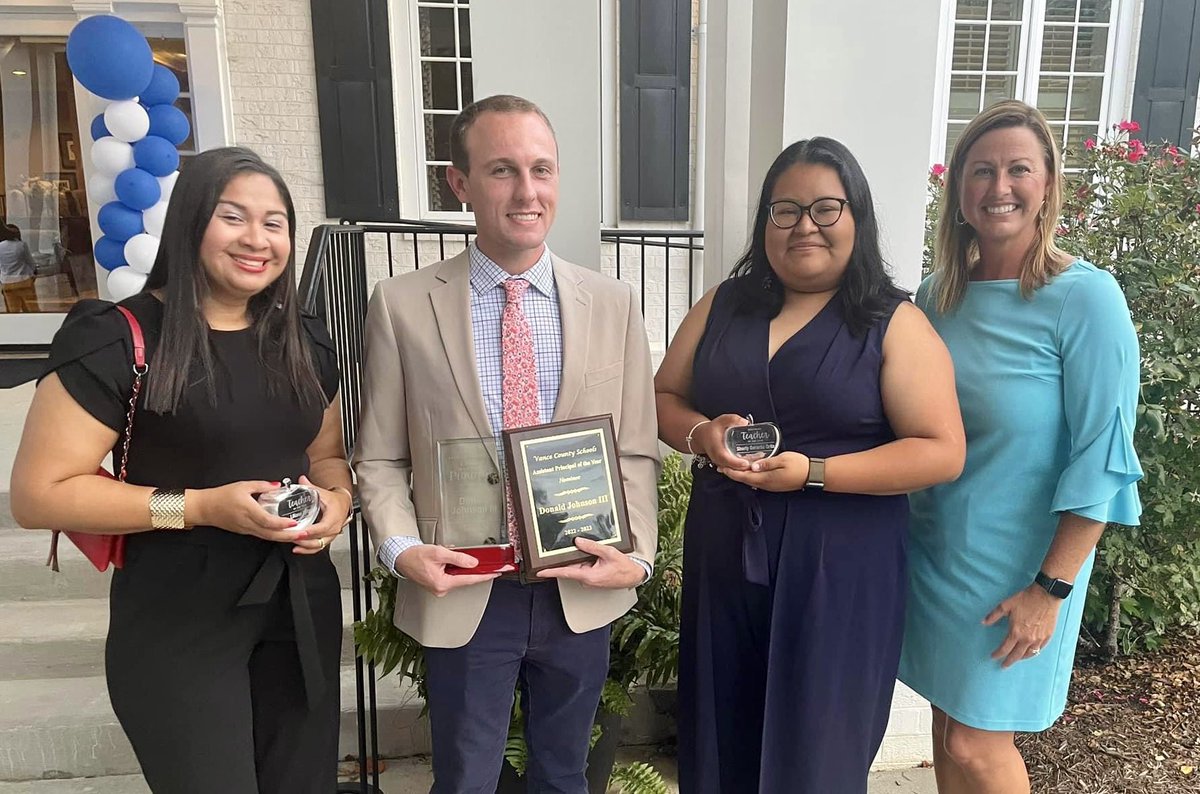 KBoyd1516's tweet photo. I’m proud to serve with these amazing people! They were recognized by @VanceCoSchools this evening for their hard work &amp; dedication. They make our district &amp; @AYCOCKSCHOOL a better place. Proud principal! Congrats @dgj2737 AP of the Year &amp; @Mr_Ortega007 Principal of the Year! https://t.co/JOQFUOCRn0