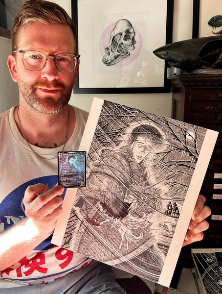 VorthosMike's tweet photo. Dennick, Pious Apparition by Pauly Jackson
Ink on claybord on a wooden cradle
11" x 14" ( 28cm x 35.5cm)
The auction is live and ends on Friday night:
https://t.co/AheIWmPBTx
#mtgart #mtgmid #mtgartmarket https://t.co/LYdZ7G03Vh