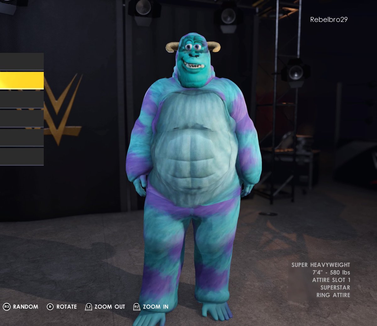 RebelCaws's tweet photo. “I need scarers who are confident, tenacious, tough. Intimidating. I need scarers like…James P. Sullivan.” #monstersinc #disney #WWE2K22 #wwe #kitty https://t.co/mbbHLnLjbB