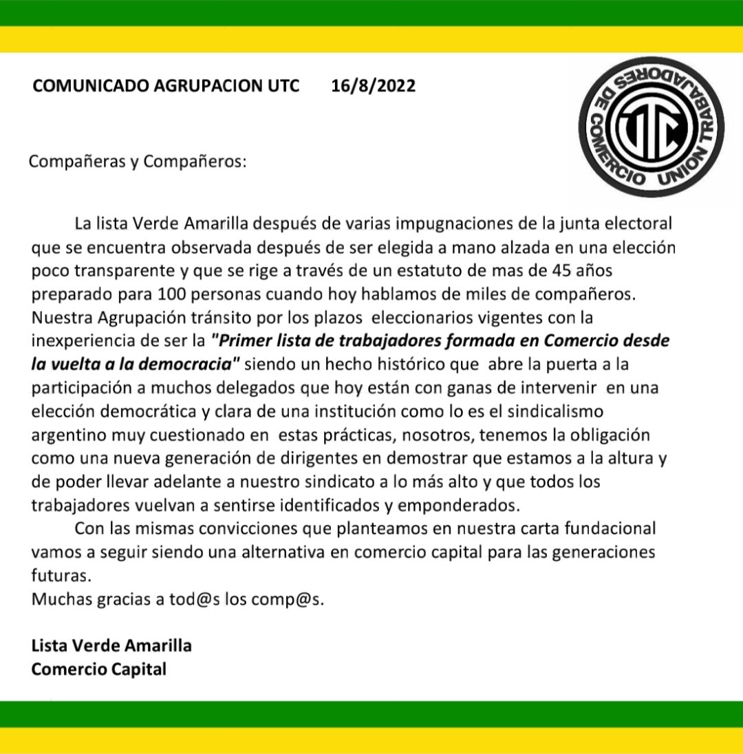 Comunicado Agrupación UTC 
Lo mejor está por venir!!!