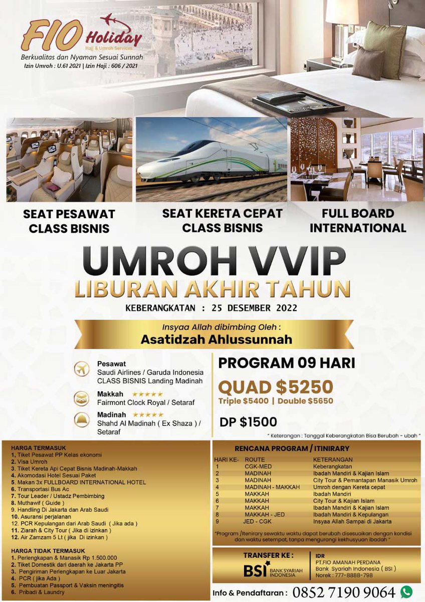 pekanbaru's tweet photo. Umroh VVIP dengan fasilitas pesawat kelas Bisnis, Hotel Fairmont Clock Makkah
#umroh #umrah #umrohdesember #umrohliburan #umrohvip #fioholiday #makkah #madinah #keretacepat #fullboard #fairmont #fairmontclock #vip #vvip #umrahvip #umrahvip #keretacepat #desember #liburan https://t.co/K454QbhY2Y