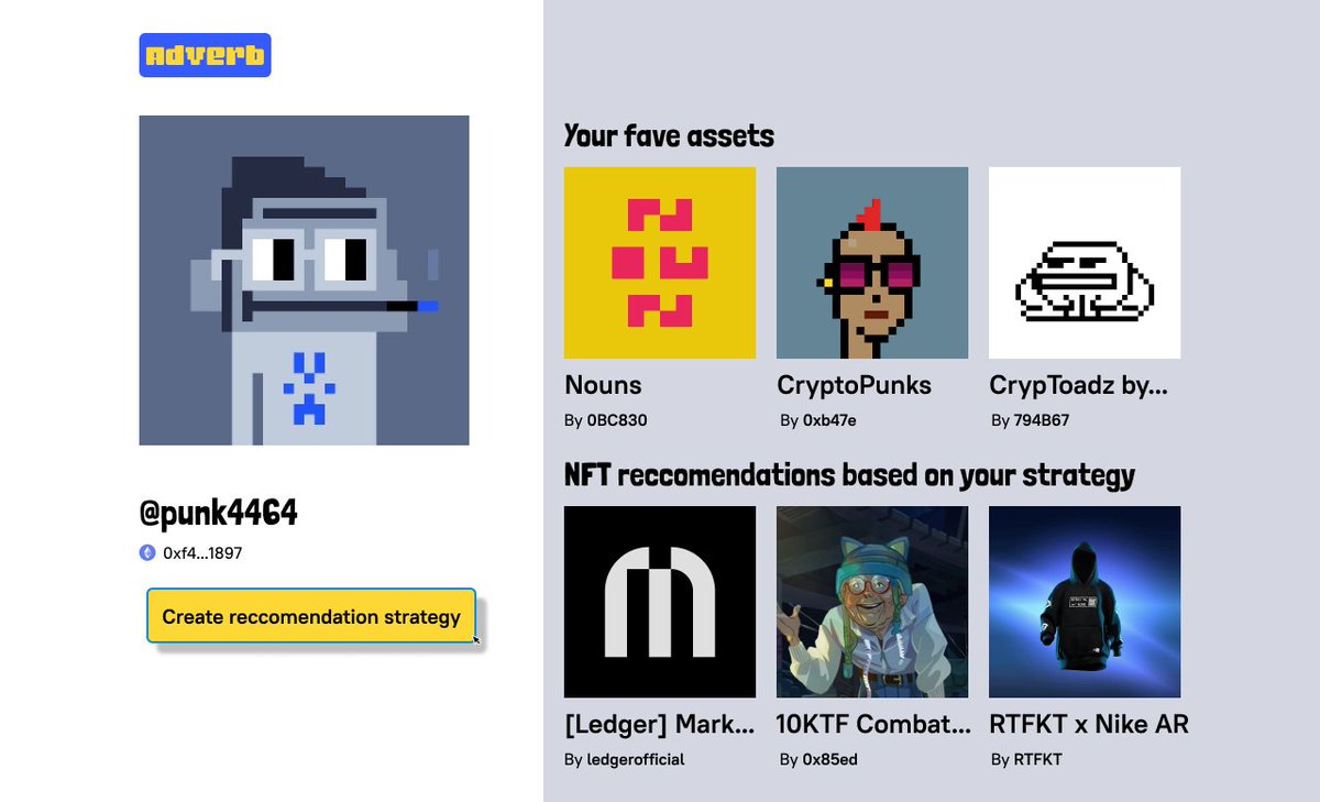 Adverbwtf's tweet photo. Feeling like it’s hard to keep up with what’s happening in crypto? 

Adverb is a @NounsDAO inspired tool to help you create customised data-driven recommendations to strategies you like.

(alpha access to it below) https://t.co/HvAZMgw8I1