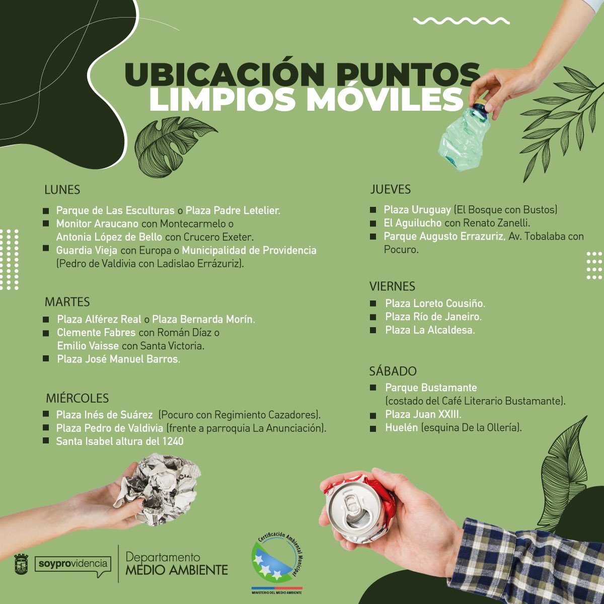 Muni_provi's tweet photo. PUNTO LIMPIO MÓVIL♻️
¡Nueva ubicación!📍¿#Reciclas los jueves? Te contamos que, el #PuntoLimpioMóvil de Diego de Almagro, se reubicará en Parque Augusto Errázuriz, en #Tobalaba con #Pocuro. ¡No lo olvides! Más info👉🏽 https://t.co/eyer5H9w6N https://t.co/hVOGwxrBCf