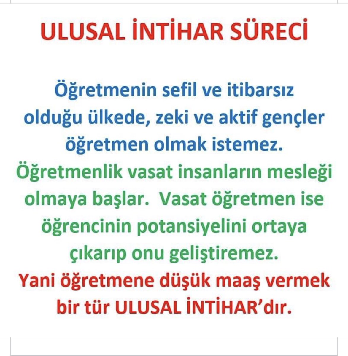 #mebitibarımadokunma 
Özlük haklarının iyileştirilmesi, büyüyen Türkiye’nin en büyük mimarları olan öğretmenlerin refahlarının yükseltilmesi elzem olmuştur.