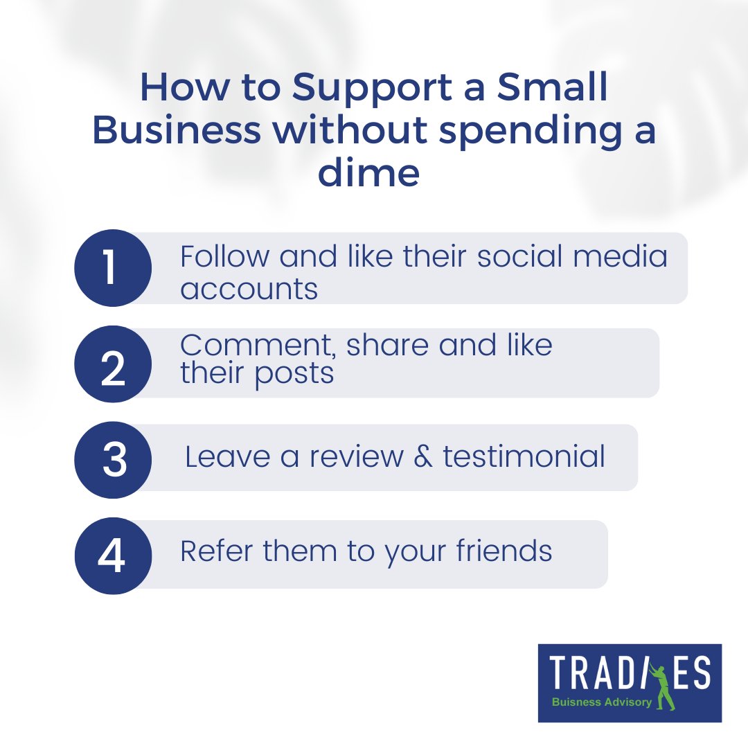 TradiesBas's tweet photo. If you are a small business owner, then this is the perfect post for you.

Supporting a small business may not always cost money. 

And if you are a customer you can do the following to support a friend who’s running a business. 

So don't just buy from them, support them! https://t.co/It8kMSc8nH