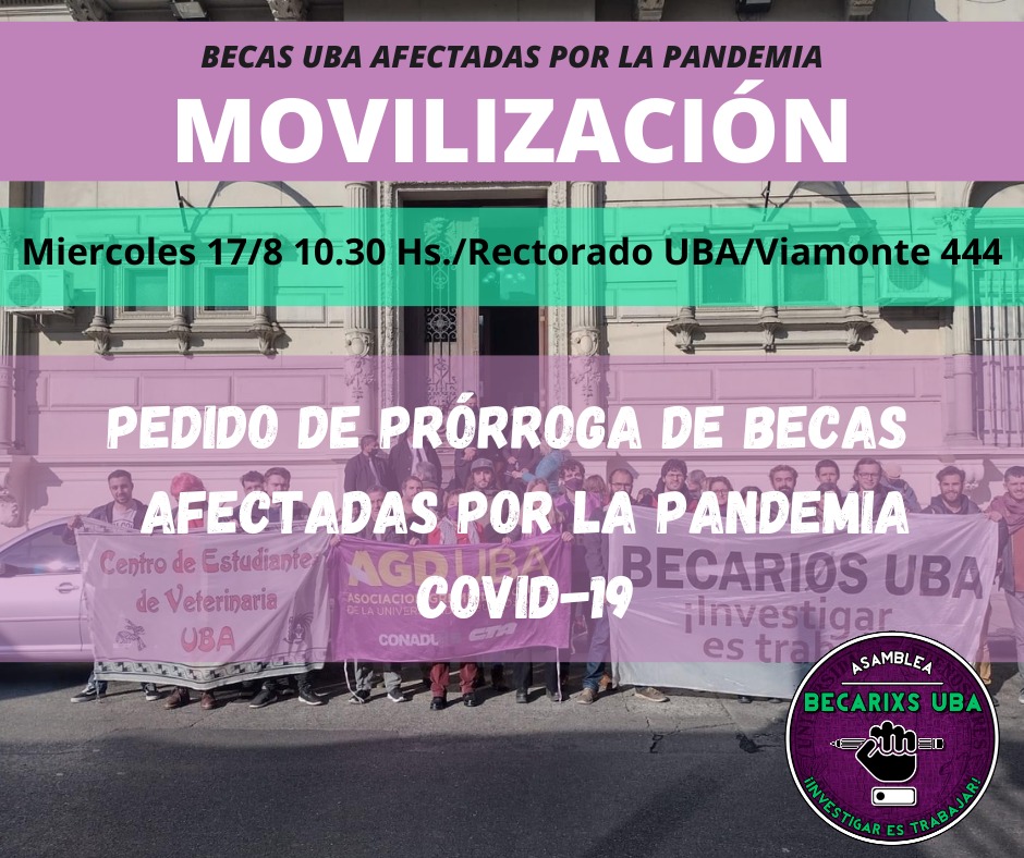 Mañana movilizarnos al rectorado nuevamente para exigir la prórroga de las becas UBACyT afectadas por la pandemia y UBA200. Luego de meses de reclamos sin respuestas, la gestión de la UBA mira hacia otro lado

EN CATORCE DÍAS NUESTRAS BECAS CULMINAN ¡EXIGIMOS SOLUCIONES URGENTES!