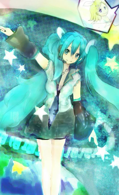 AI‗Takuhiさんのミクさんとリンちゃん!ほんわか優しいタッチでとても綺麗(*'▽`*)【】 #piapro #初音ミク #鏡音リン 