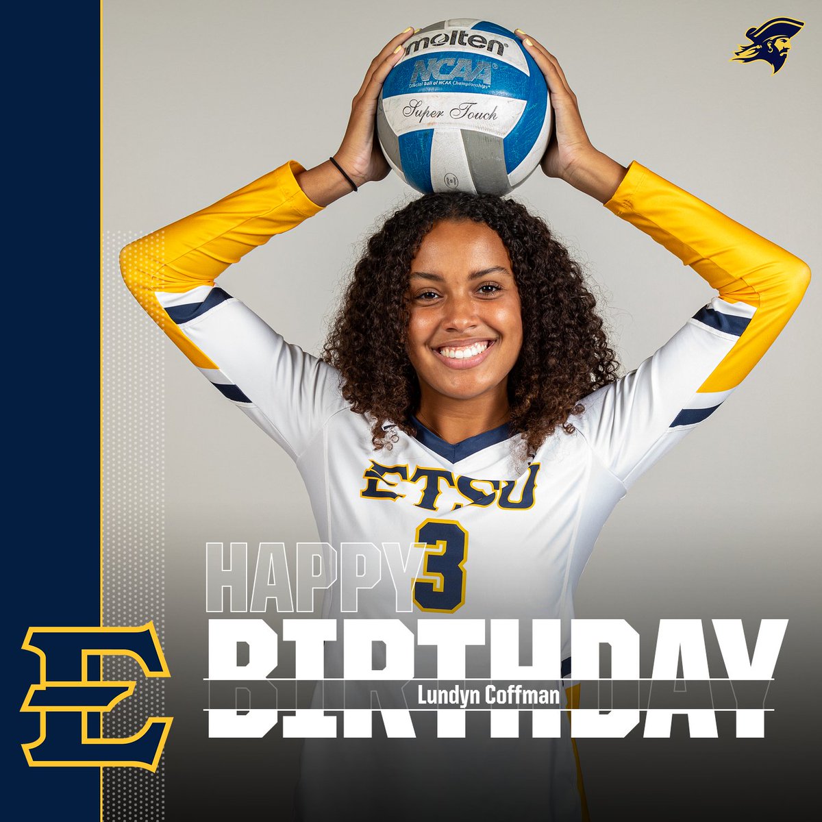 ETSUVolleyball's tweet photo. Wishing our Senior Blocker a Happy Birthday! 🎂 🥳 🎉 

#ETSUTough | #BucYeah https://t.co/PHAUzOPlzD