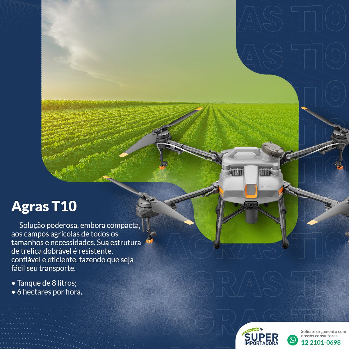 O Agras T10 é uma ótima opção quem busca um drone leve e compacto, mas com alta tecnologia embarcada.

#agras #agrast10 #tecnologia #dji #djibrasil #superimportadora #drone #dronebrasil #agricultura #agriculturadeprecisão #agricultura40 #agronegócio #djiagras #pulverização