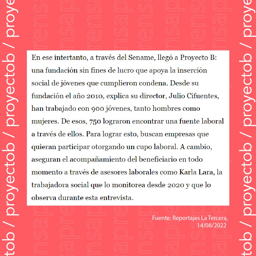 fproyectob's tweet photo. 📰 El domingo pasado @LaTercera publicó un reportaje sobre uno de nuestros egresados, para visibilizar parte de lo fue su proceso de #inserción.

¡Lee el reportaje completo en el siguiente enlace: https://t.co/tebBQAcDW7! 

#ProyectoB https://t.co/BGV9jlFho7