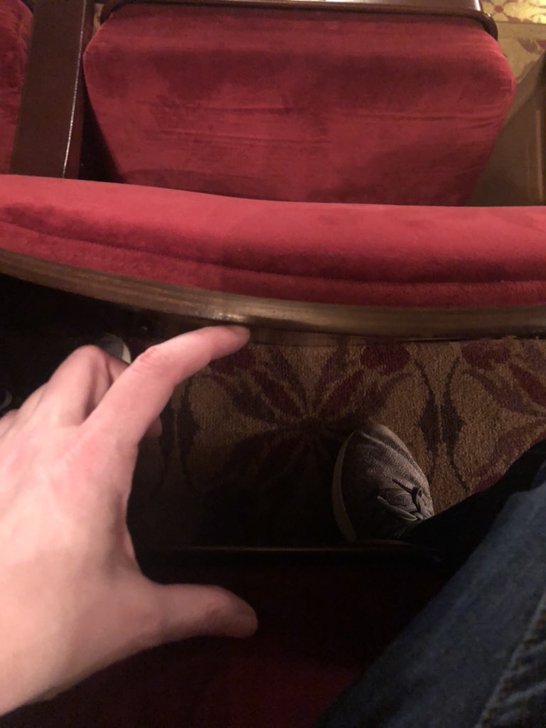 Jessizca's tweet photo. @Jujamcyn That 4” legroom at the St. James though. 👀 Might not make it out the woods tonight. @ITWBroadway https://t.co/BPLleiNRBL