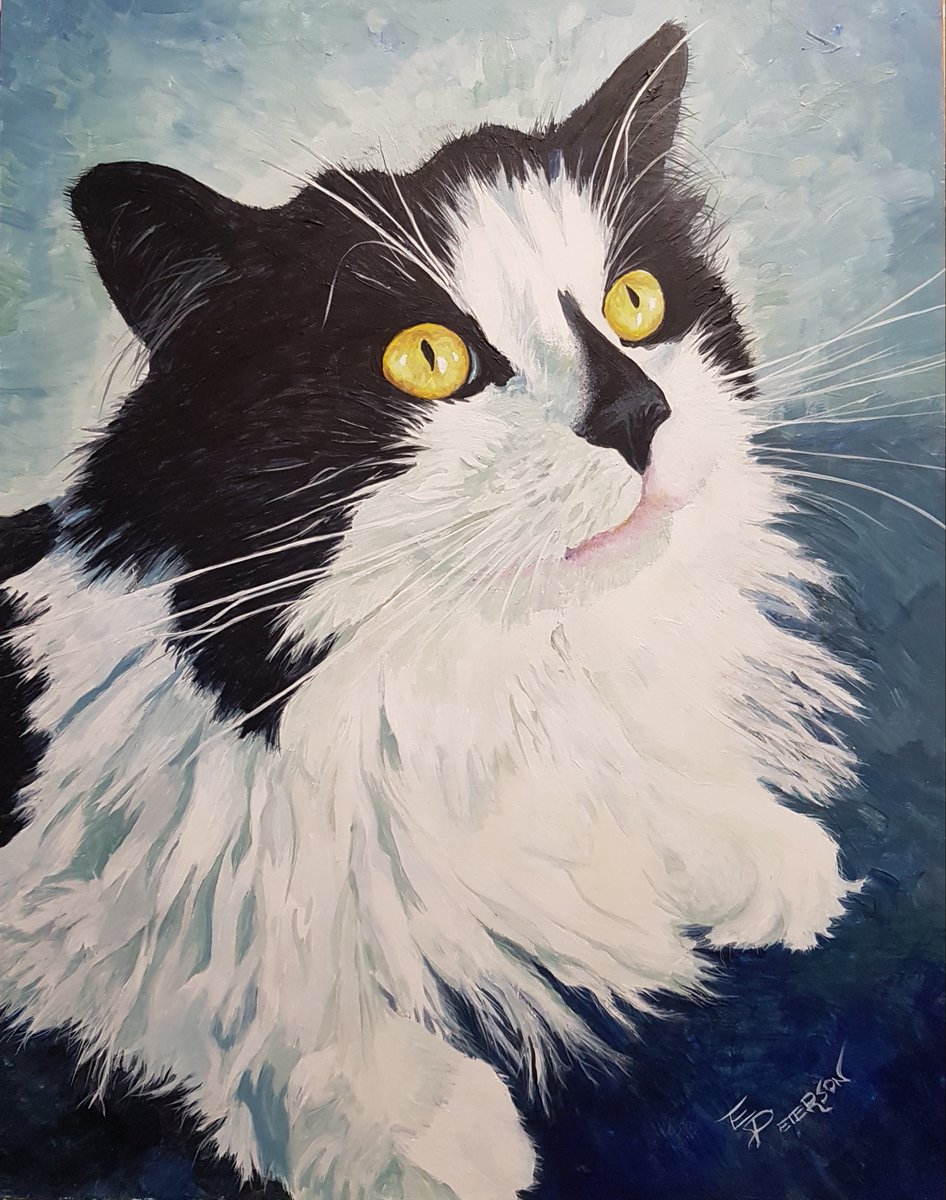 I loved painting this beautiful boi! Meet Elvis, all dressed up in his best tuxedo for his portrait. Contact me if you'd like me to do a portrait for you. #petportrait #commission #artforyou
