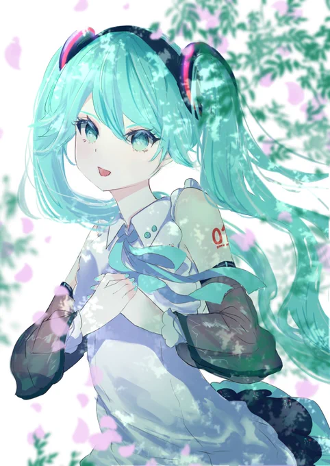 もはや何もさんの木陰のミクさん!木漏れ日の表現が素敵ですね、風もあたたかで気持ちよさそうです…!(*'▽`*)【】 #piapro #初音ミク 