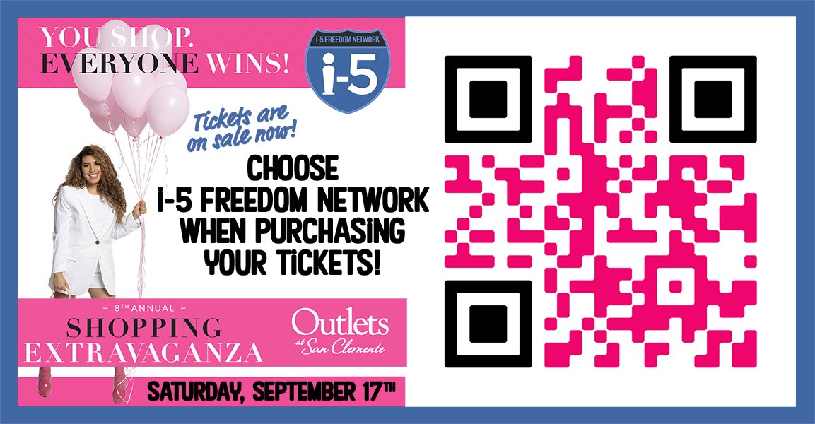 i5FreedomNet's tweet photo. Support i-5 Freedom Network on Sept. 17 @Outletssc &amp; #shop with friends! #ShopppingExtravaganza https://t.co/0XiOKwg3L7

Grab your friends for guilt-free #shopping @Outletssc on Sept. 17 &amp; help us raise $$ #ShoppingExtravaganza https://t.co/0XiOKwg3L7

You Shop. Everyone Wins. https://t.co/I5Ua0XNu1o