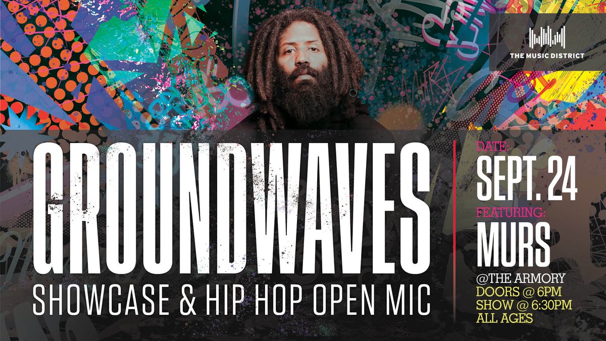 musicdistrictfc's tweet photo. JUST IN!! Groundwaves Showcase & Hip Hop Open Mic ⚡️ 9.24 ⚡️ FREE ⚡️ presented by @musicdistrictfc + @armoryfoco ⚡️
Featuring West Coast rap icon @MURS + top emerging Colorado hip-hop artists
FREE · ALL AGES · rsvp here:
https://t.co/hOrzwj89Dp #coloradohiphop #groundwaves https://t.co/mGnwC4J3Gl