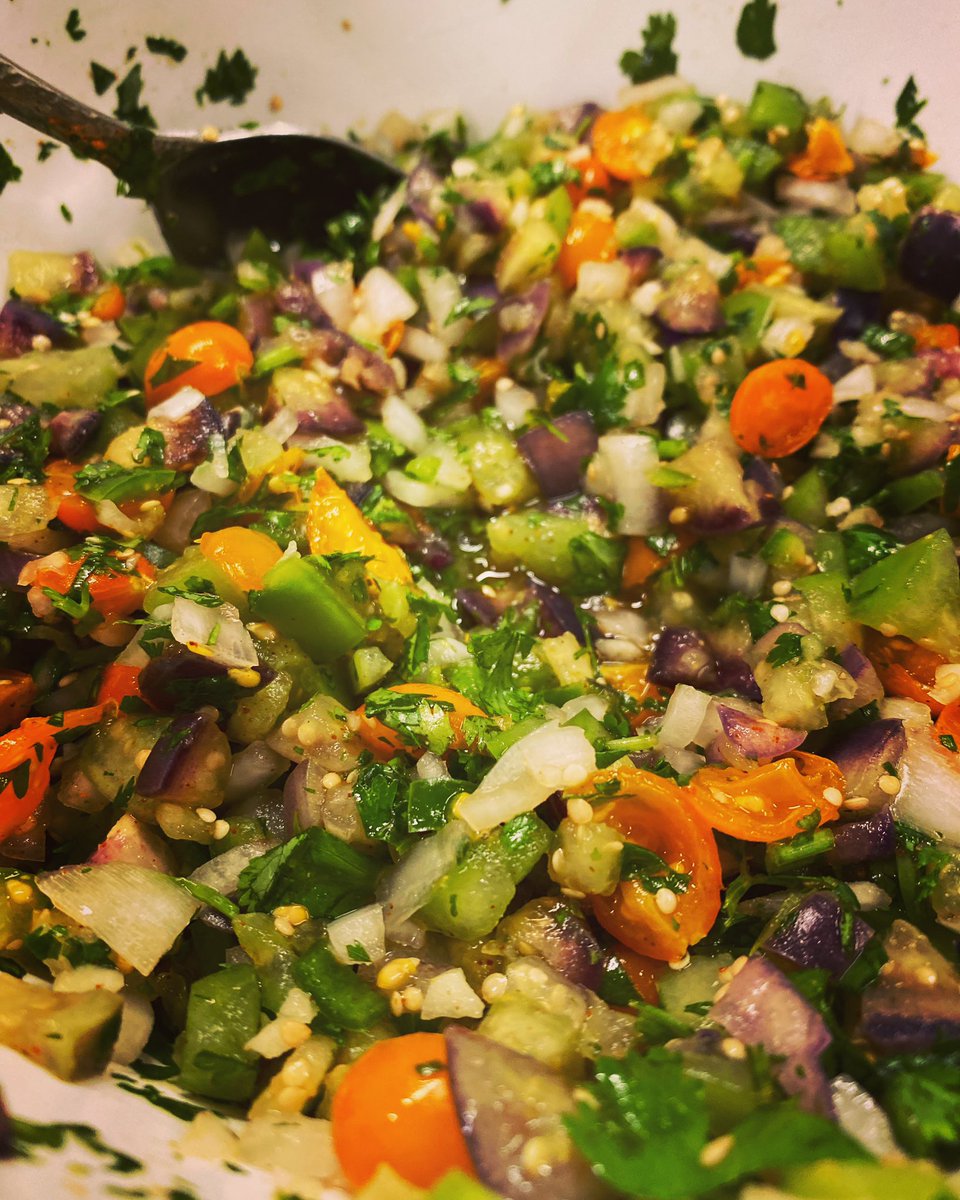 NWFerments's tweet photo. What veggies are #fermenting on your counter?🤗
This tomatillo (green &amp; purple) salsa with cherry tomatoes is going in the jar to ferment for a few days- if we can wait that long.😜
Get 20% off vegetable fermentation supplies now at 

https://t.co/CqEh58AsEP https://t.co/D5GEnBktd4